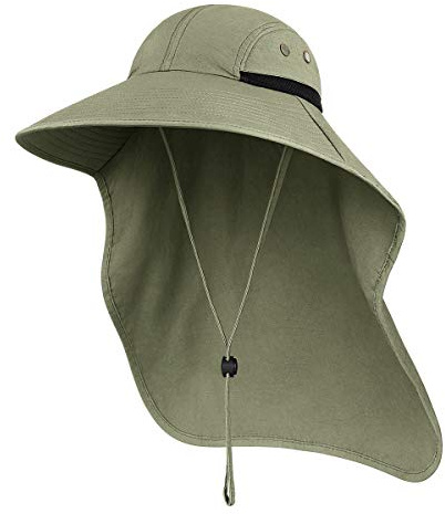 Sombreros para el Sol Hombre, Gorra Transpirable ala Ancha protección UV Protege Cuello Cara, Sombrero Jardin Hombre Adecuado para Trekking (Verde Oliva)