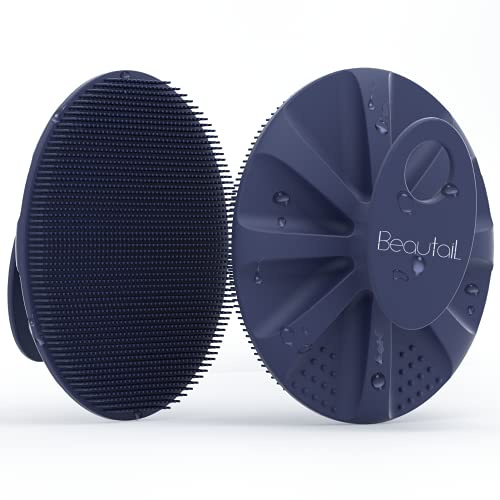 BEAUTAIL Silikon kroppsskrubbare dusch bad tvättborste mild exfolierande skrubba rengöring luffa för kvinnor män baby känslig hud, lätt att rengöra, lödder fint, mer hygienisk, 1-pack, blå
