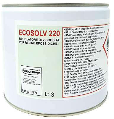 PROCHIMA, Ecosolv 220, Diluente per Bicomponenti Epossidici, Prodotto Indicato per la Diluzione di Prodotti Epossidici e per Lavare Rulli e Attrezzi, Confezione da 3 Kg