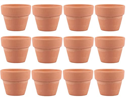 EVERMARKET Small Mini Clay Pots, 12 Pcs 1.2 Terracotta Pot Clay Ceramic Pottery Planter, Cactus Flower Nursery Terra Cotta Pots, with Drainage Hole, for Indoor/Outdoor Succulent Plants