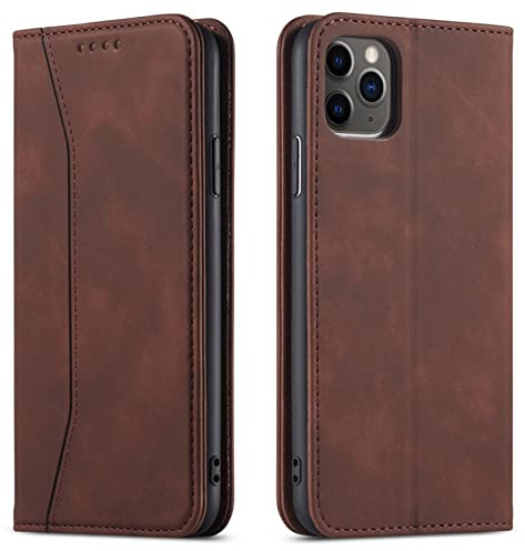 OKZone Kompatibel mit iPhone 12/12 Pro (6,1 Zoll) Hülle, Magnet Leder Tasche Handyhülle, Kartenfächer Schutzhülle, [Premium PU Leder] Flip Klappbare Stoßfeste Magnetische Standfunktion (Braun)