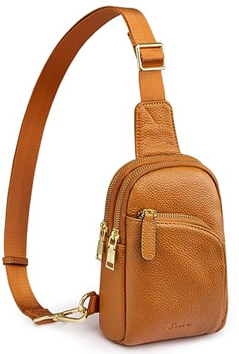 S-ZONE Damen Echtes Leder Brust Umhängetasche RFID-Blockierung Kleine Brusttasche Unisex Sling Bag