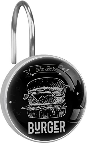 Ganci per tenda da doccia per hamburger con disegno a gesso, ganci per doccia per tende da bagno, set di 12 ganci