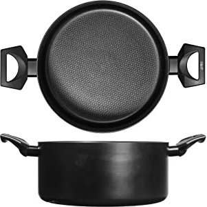 H&H All Blacks Casseruola in Alluminio con rivestimento Antiaderente Pfluon, 24cm, Rivestimento interno a nido d'ape, Induzione