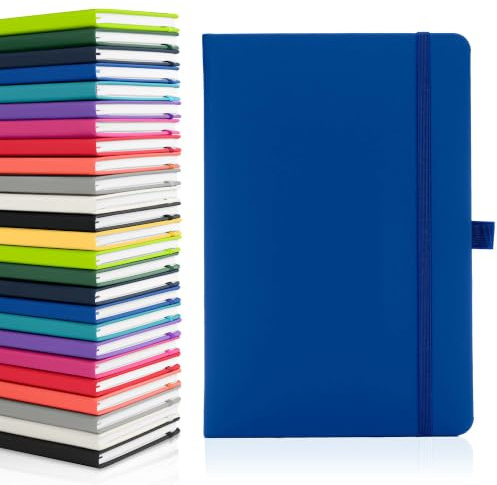 Notes London Blanko-Seiten-Notizbuch, A5, weiß, unliniert, blanko, Stiftschlaufe, Band und Papiertasche, mittlerer Hardcover-Einband, Notiz, umweltfreundlich, nachhaltig beschafftes Papier (Blau)