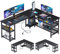 ODK Gaming Schreibtisch L-Form mit Reversibler Anordnung, Schreibtisch mit Großer Stauraum, Eckschreibtisch Schwarz mit 2 Steckdosen und 2 USB Ladeanschluss, 168×120cm