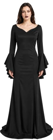 JEGERMIG Black Dress Floor Length Tight fitting Halloween Gothic RolePlay Costume