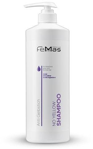 FemMas No Yellow Shampoo 1000 ml I Silber Haarpflege gegen Gelbstich für weißes, graues & blondiertes Haar mit Violett-Pigmenten für ein kühles Finish & Glanz