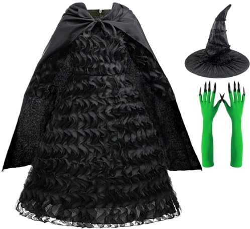 ZaisuiFun Witch Costume for Little Girls Halloween Carnival Black Cosplay Dress With Hat Cloak, 3-4 Years(Tag 110)