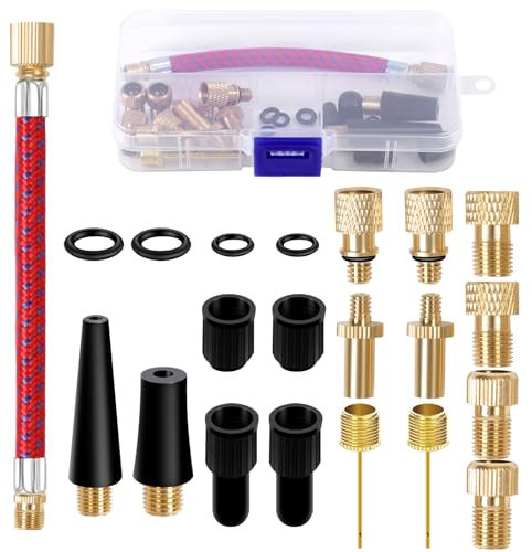 DATEFUN Fahrradventil Adapter Set - Französisches Ventil Adapter mit Sortierbox, Ventiladapter Fahrrad Ballpumpe Nadeln Autoventil Adapter für Luftpumpe & Kompressor & Fahrradpumpe
