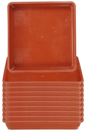 PATIKIL 10 Inch Plant Saucer Tray, 10 Pack PP Plastic Square Plant Saucer Flower Planter Drip Tray for Indoors Outdoors Patio Balcony, Terracotta
