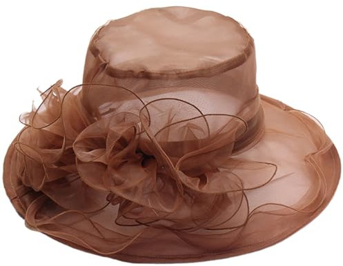 Reyox Damen Fascinator Hut Organza Rüschen Blumen Sonnenhut für Hochzeit Ascot Karneval Tee Party Braun