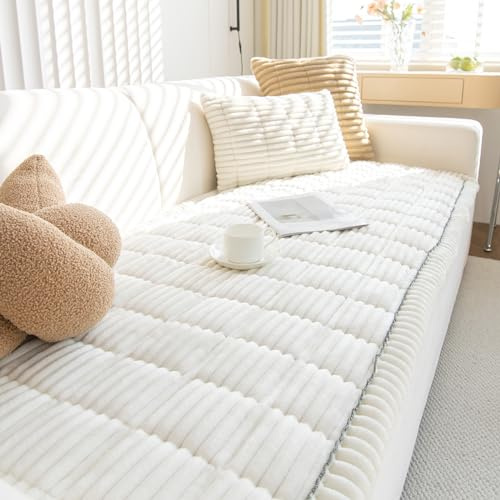 GKXLH Neu Dicke rutschfest Sofa überzug 2 3 4 Sitzer (Weiß, 70x150cm/1 PC) | Weich Cord Couch überzug, Universal Sofabezug Waschbare, Sofa Cover für Hunde Haustiere, Ledersofaschoner für das Wohnzimmer