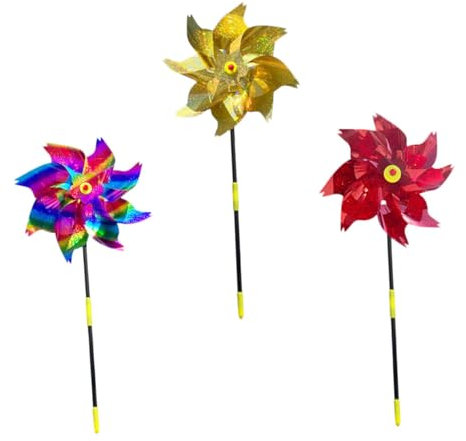 CIYODO Moulin à Vent pour Oiseaux Octogonal Extérieur Jardin 3 Pièces Couleurs Rouge Jaune Dégradé Chasse Oiseau Réflexion Lumière Décor