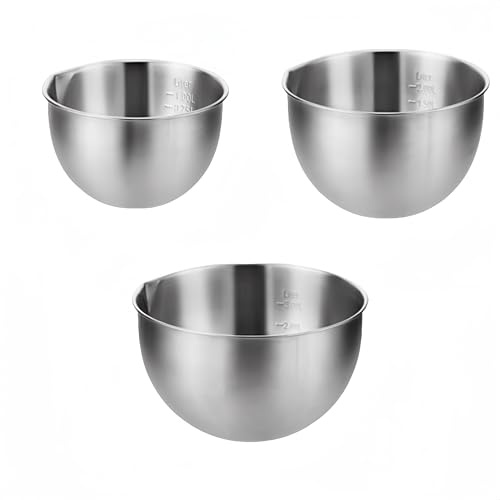 Eidoct Stainless Steel Mixing Bowl Set, 3 Pieces, 1.5L/3L/5L, Measuring Marking, Nesting, Dishwasher Safe