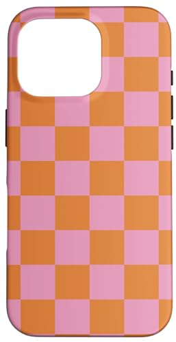 Etui kariert rosa orange cool Schachbrett ästhetisches Geschenk Hülle für iPhone 16 Pro