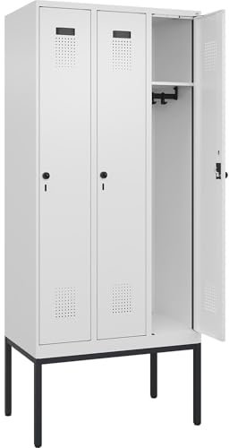 C + P Möbelsysteme C+P | Spind Evolo Plus | 3 Abteile | verkehrsweiß | B 900 mm | mit schmalen Füßen | Drehriegel