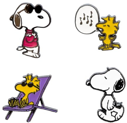 Official Snoopy Set Of 4 Enamel Pins - Snoopy Pins | Peanuts Pin Set | Enamel Pins, Cute Pin Badges | Snoopy Gifts