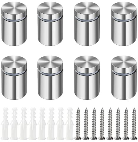 Lyeteung 8 Piezas 19×25 mm Separador de Fijación de Vidrio, Tornillo de Publicidad de Acero Inoxidable, Vidrio Standoff Holder Tornillo, con tornillo y Tubo Expansión, para Letreros Sign Displays