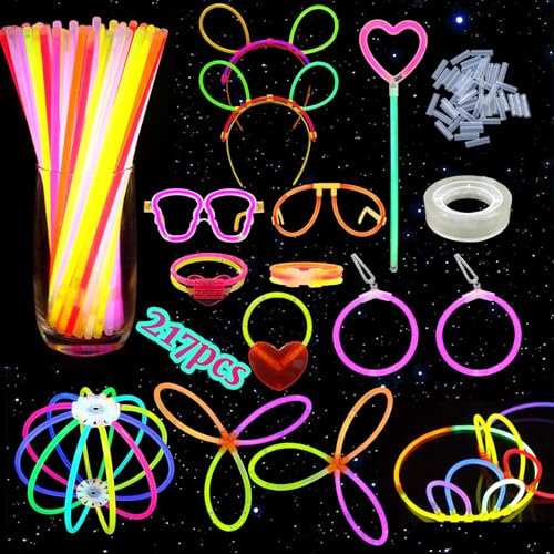 RtottiM 217 pcs Pulseras Luminosas Fluorescentes, Barras Luminosas Fluorescentes, Glow Stick, Pulseras Neon, Knicklichter Party Set Fiestas Cumpleaños Decoracion Fiestas Bodas Navidad