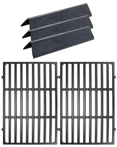 GFTIME 38.9cm Flavorizer Bar & 44.5cm Grillroste für Weber Spirit E210 E220 S210 S220 (mit vorderen Brennerknöpfen) –Emaille Brennerabdeckung & Gusseisen Grillrost Grill Ersatz für Weber 7635,7637
