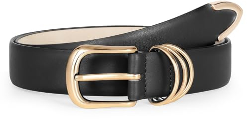 JasGood Damen Ledergürtel Mit Goldschnalle, Mode Leder Taille Gürtel für Frauen Jeans Hosen Kleider