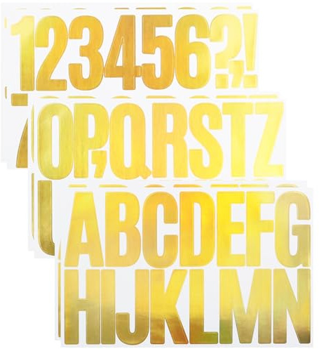 3 Zoll Buchstaben Zahlen Aufkleber,6 Blätter 96 Stück Selbstklebendes Vinyl Großes Alphabet Kit für Scrapbook, DIY und Basteln, Klebebuchstaben Wetterfest - Gold