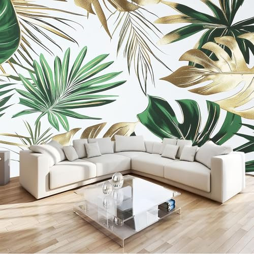 Verde Fotomural Hojas y plantas tropicales Fotomural Pared, 250x175 cm Papel Pintado 3D, Fotomurales Decoración de Comedores Moderna Lana Sala Cuarto Salón