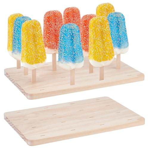 PH PandaHall 2pcs Wood Cakesicle Stand Display 16 Holes Cake Pop Stand Rectangle Cake Pop Holder Stand Wooden Dessert Sticks Display for Ice Cream Cakepop Wedding Birthday Party Showcase, Hole:10x2mm
