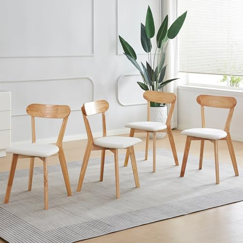 SAVAFA Solid Wood Dining Chairs Set of 4 Kitchen Chairs with Solid Frame and legs (Louis With Padded Seat, 4)
