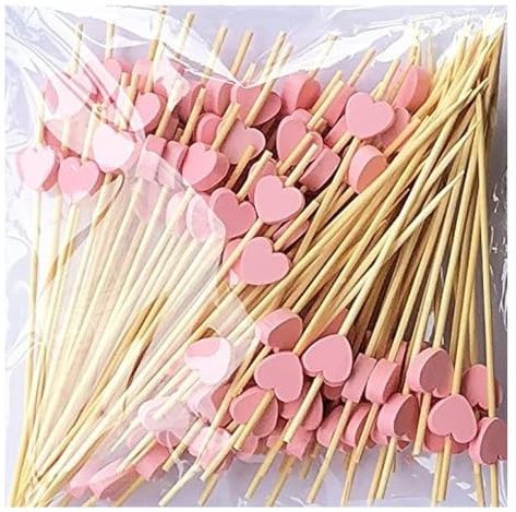 KOMUNJ Juego de 100 palitos de cóctel de madera, pinchos de cóctel de 12 cm, para fiestas, regalos, carnaval, cumpleaños, barbacoa, comida para dedos, brochetas de frutas, color rosa