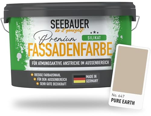 SEEBAUER diy Silikat-Fassadenfarbe Braun 10L für Außen (No. 647 Pure Earth) Atmungsaktive Mineralfarbe für Fassaden - Geeignet für Putz, Mauerwerk und Beton