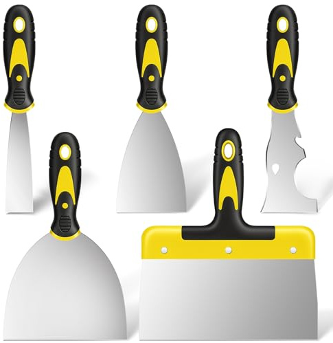 DEKEones 5 PCS Wallpaper Scrapers Set, Stainless Steel Putty Knife Set Include 4 Paint Scrapers and 1 Multi Scraper Tool, Filling Paint Stripper for Drywall Decals (1 3 4 6 10)