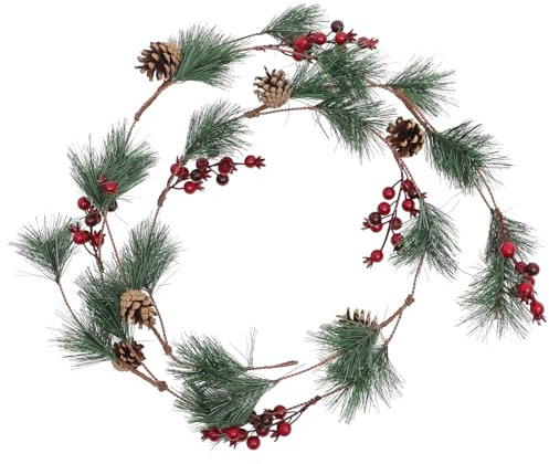 MAGICLULU Weihnachtsgirlande mit Roten und Kiefernzapfen Lange Dekoration für Haustür Weihnachtsdeko für Partys und Veranstaltungen