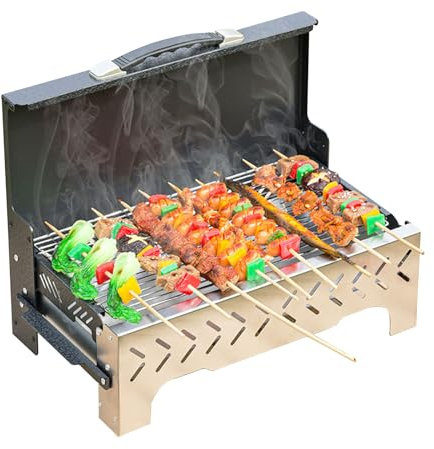 Barbecue portatile a carbone, con maniglia for il trasporto con una sola mano, design antivento e antifumo, piccolo barbecue pieghevole for campeggio, tailgate party, picnic, cortile