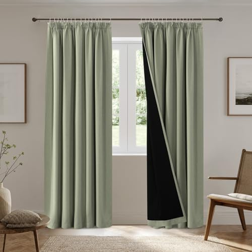 BellaHills 100% Tende Oscuranti per Interni 2 Pezzi 140L x 245A cm, Tende Camera da Letto Curtains Termica Isolante per Salotto Eleganti Moderne Tenda Fonoassorbente, Verde Salvia
