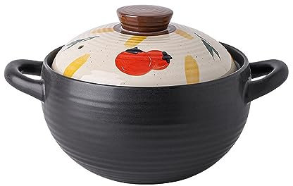 Olla de Barro con Tapa, cazuela de Sopa Pintada a Mano con Dibujos Animados para el hogar, cazuela de Porcelana, cazuela para guisar, cazuela para Estufa de Gas a Fuego Abierto (E 4.5L)