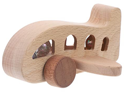 Milisten Holzflugzeug für Kleinkinder Naturbelassene Buchenholz Rassel Pädagogisches Modellflugzeug für Junge Mädchen Fördert Hand Augen Koordination und Kreativität