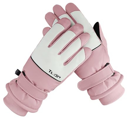 Andiker Ski Gloves Women, Warm Windproof Waterproof Thermal Glove with Thick Plush Lining Simple Stylish Winter Gloves for Women Skiing Hiking Cycling (Pink)
