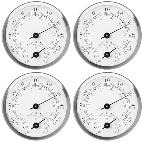 Thermo-Hygrometer Gut Ablesbar Mini: WIYETY 4 Stück Runder Thermometer Hygrometer Innen Analog, Gut Ablesbar Zimmerthermometer, Luftfeuchtigkeitsmessgerät für Garage Büro (Typ 3)