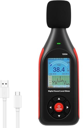 Fonometro, Misuratore di decibel digitale 30-130 dB Lettore di livello sonoro ad alta precise con allarme a 3 colori Dispositivo di misuraze del volume del rumore regolabile Decibel