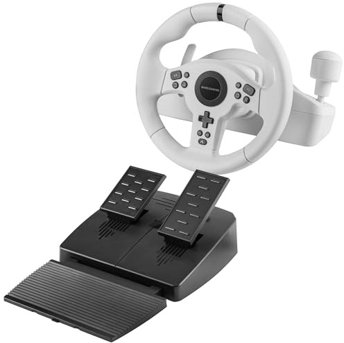 Mars Gaming MWH-RSXONE, Volant SimRacing, Zero Dead Zone et Rotation 270°, Vibration DriveSense, Levier Séquentiel + Paddles, Pédalier, Repose-pieds, PC|PS3|PS4|Xbox One|Xbox Series X-S|Switch, Blanc