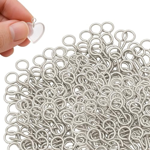 500PCS Small Screw Eye Pins, 10 x 5 mm Eyelet Screws, Mini Stainless Steel Screw Eyes, Tiny Screw Hooks, Threaded Eye Pins for Jewellery Making DIY Craft Hanging Ornament(Silver)