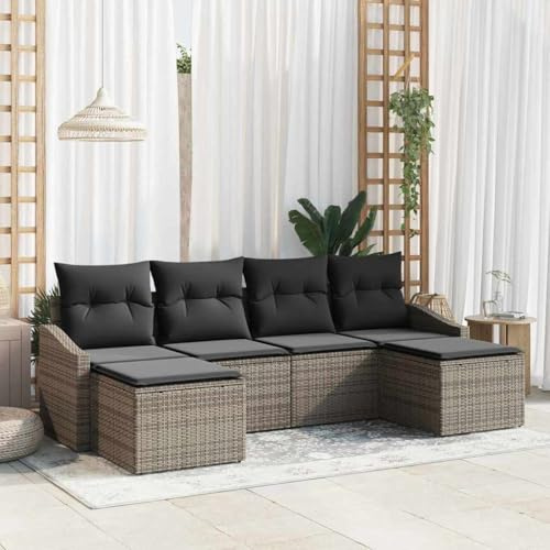 QJBSAVVA Gartensofa Lounge Set 6-Teilig grau 233x117x85 cm Polyrattan pulverbeschichteter Stahl modulare Outdoor Sofa Eckbank mit Stauraum & Kissen für Terrasse Balkon Garten Essgruppe
