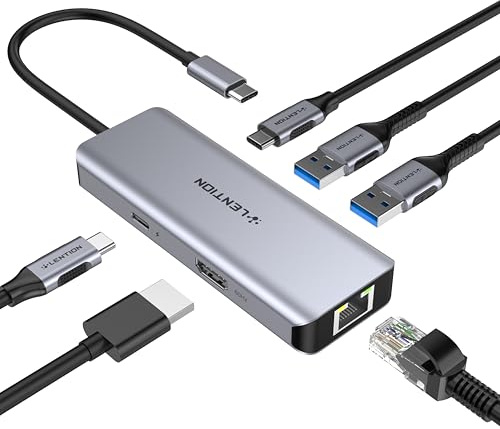 LENTION HUB USB C Ethernet 6 en 1，Multipuerto Tipo C con HDMI 4K@60Hz | Ethernet RJ1000Mbps, 3 USB, PD100W para MacBook Pro 2026-2016, Nuevo Mac Air/Neo, Surface, iPhone 17/16/15 Serie (Gris)