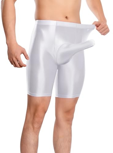 Generisch Sous-vêtements huileux pour homme - Lingerie brillante - Avec housse de pénis - Culotte en nylon - Slip brillant - Transparent - Boxer de fitness - Legging court - Grande taille