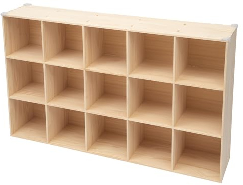 banborba Bücherschrank aus Holz, Würfelregal aus Massivholz, Bücherregal, Büroregal, Standregal, Raumteiler, für Wohnzimmer, Schlafzimmer, Büro, Kinderzimmer, 150 x 30 x 90cm (15 Fächern)