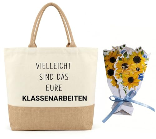 Maazusa Lehrerin Geschenk Witziger Canvastasche Abschiedsgeschenk Lehrerin - VIELLEICHT SIND DAS EURE KLASTENARBEITEN Jute Canvastasche als Geburtstagsgeschenk für Damen Lehrerin