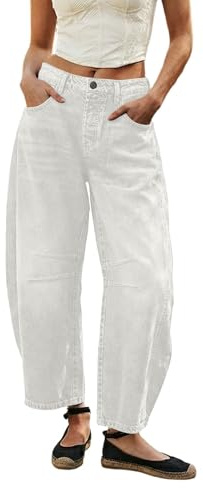 Barrel Jeans Y2K - Jeans holgados de cintura alta para mujer, pierna ancha, elásticos, cómodos jeans de pierna ancha para mujer