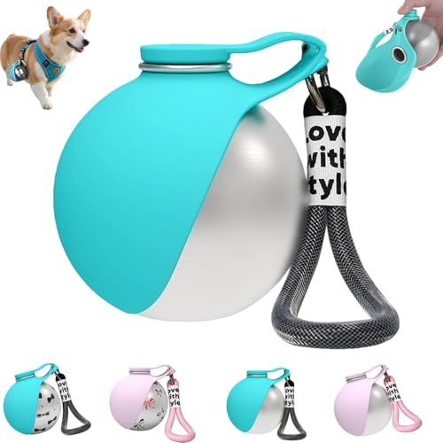 Trinkflasche für Hunde – 285 ml Edelstahl Hundetrinkflasche für unterwegs mit faltbarem Silikonnapf, auslaufsicher, für Welpen & kleine Hunde, ideal für Spaziergänge (Blau)
